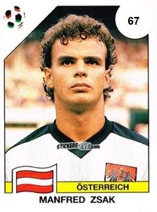 Sticker Manfred Zsak - Campeonato De Futebol Mundial 1990 n. 67 - Panini