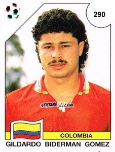 Cromo Gildardo Biderman Gomez - Campeonato De Futebol Mundial 1990 n. 290 - Panini