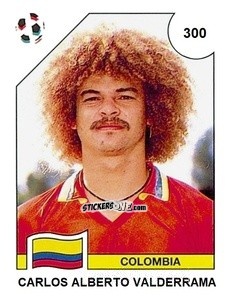 Sticker Carlos Alberto Valderrama - Campeonato De Futebol Mundial 1990 n. 300 - Panini