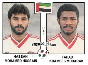 Sticker Hassan Mohamed Hussain / Fahad Khamees Mubarak - Campeonato De Futebol Mundial 1990 n. 313 - Panini
