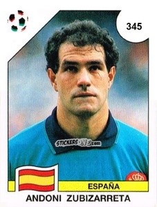 Sticker Andoni Zubizarreta - Campeonato De Futebol Mundial 1990 n. 345 - Panini