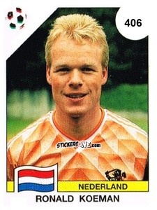 Sticker Ronald Koeman - Campeonato De Futebol Mundial 1990 n. 406 - Panini