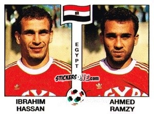 Sticker Ibrahim Hassan / Ahmed Ramzy - Campeonato De Futebol Mundial 1990 n. 442 - Panini