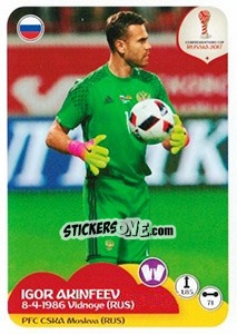 Sticker Igor Akinfeev - FIFA Confederation Cup Russia 2017 n. 36 - Panini
