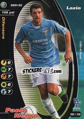 Sticker Paolo Negro - Football Champions Italy 2001-2002 n. 92 - Wizards of The Coast