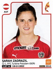 Sticker Sarah Zadrazil - Women's Euro 2017 The Netherlands n. 229 - Panini