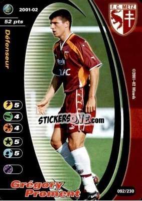 Sticker Grégory Proment - Football Champions France 2001-2002 n. 92 - Wizards of The Coast