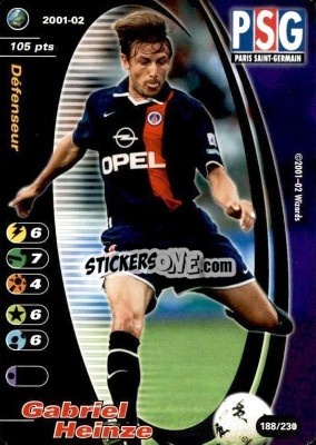 Sticker Gabriel Heinze - Football Champions France 2001-2002 n. 188 - Wizards of The Coast