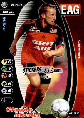Sticker Claude Michel - Football Champions France 2001-2002 n. 63 - Wizards of The Coast