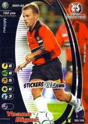Sticker Yoann Bigne - Football Champions France 2001-2002 n. u102 - Wizards of The Coast