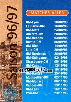 Sticker Calendrier saison 96/97 - Olympique De Marseille - Droit Au But 1996 n. 25 - Panini
