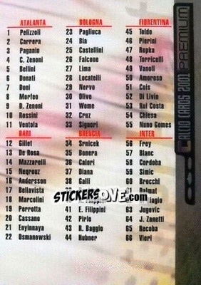 Sticker Checklist - Calcio Cards 2000-2001 Premium n. CK1 - Panini