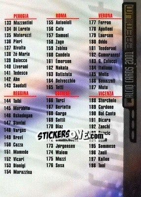 Figurina Checklist - Calcio Cards 2000-2001 Premium - Panini