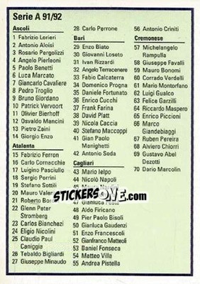 Sticker Checklist 1 - Shooting Stars Calcio 1991-1992 n. 361 - Merlin