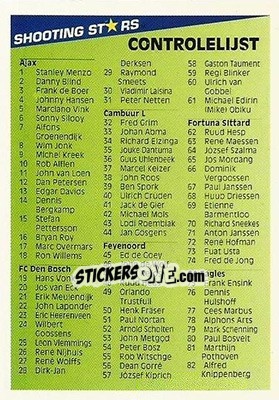 Cromo Checklist - Shooting Stars Holland 1992-1993 - Merlin