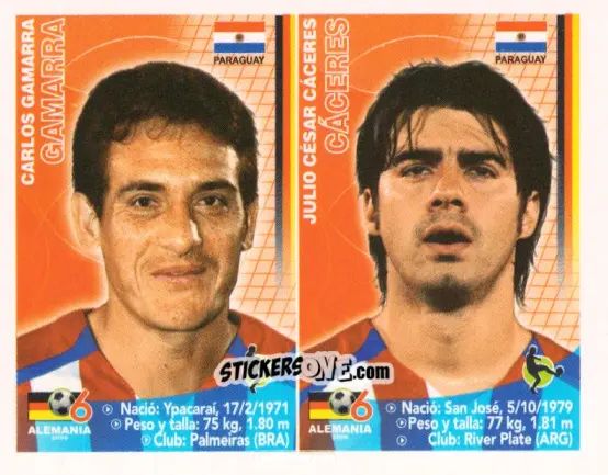 Sticker Carlos Gamarra / Julio César Cáceres - Mundial Alemania 2006 n. 102 - Navarrete