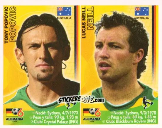 Sticker Tony Popovic / Lucas Neill - Mundial Alemania 2006 n. 319 - Navarrete