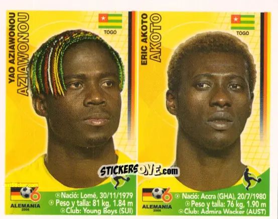 Sticker Yao Aziawonou / Eric Akoto - Mundial Alemania 2006 n. 372 - Navarrete