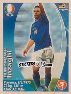 Sticker Filippo Inzaghi - Mundial Alemania 2006. Ediciòn Extraordinaria - Navarrete