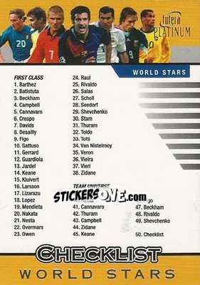 Sticker Checklist - World Stars 2002 - Futera