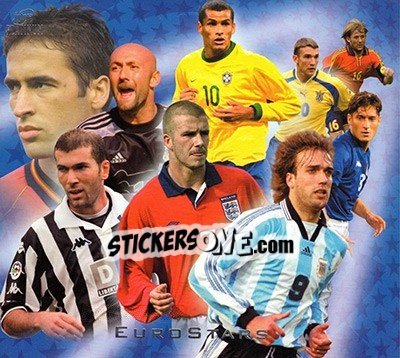 Sticker Raul González / Zinedine Zidane / Barthez / Beckham / Rivaldo / Shevchenko / Batistuta - World Stars 2002 n. ES - Futera