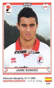 Cromo Jaime Romero (Bari) - Calciatori 2010-2011 - Panini