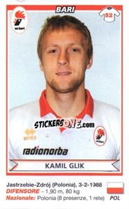 Sticker Kamil Glik (Bari) - Calciatori 2010-2011 n. A3 - Panini