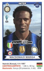 Figurina Macdonald Mariga (Inter) - Calciatori 2010-2011 - Panini