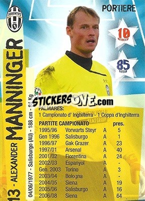 Cromo Alexander Manninger - Juventus. I Piu Forti Siamo Noi - Edibas