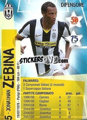 Sticker Jonathan Zebina - Juventus. I Piu Forti Siamo Noi - Edibas