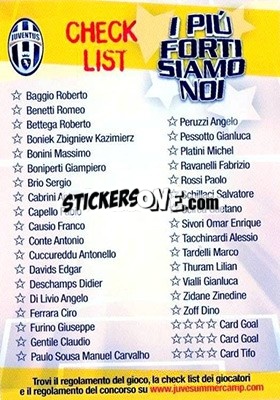 Cromo Checklist 2 - Juventus. I Piu Forti Siamo Noi - Edibas