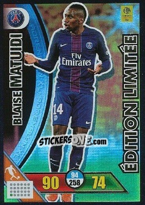 Sticker Blaise Matuidi - FOOT 2017-2018. Adrenalyn XL n. LE-BM - Panini