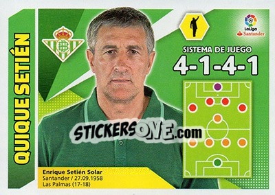 Cromo ENTRENADOR REAL BETIS - Quique Setién (10) - Liga Spagnola 2017-2018 n. 10 - Colecciones ESTE