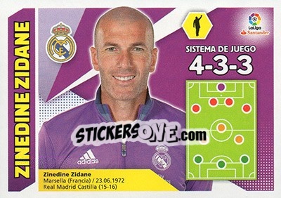 Sticker ENTRENADOR REAL MADRID - Zinedine Zidane (30) - Liga Spagnola 2017-2018 n. 30 - Colecciones ESTE