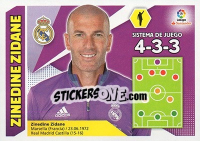 Cromo ENTRENADOR REAL MADRID - Zinedine Zidane (30) - Liga Spagnola 2017-2018 - Colecciones ESTE