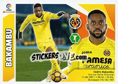 Sticker Bakambu (14) - Liga Spagnola 2017-2018 n. 626 - Colecciones ESTE
