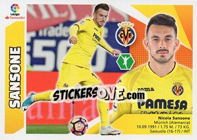 Sticker Nicola Sansone (16) - Liga Spagnola 2017-2018 n. 628 - Colecciones ESTE