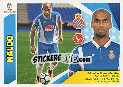 Sticker 32 Naldo (RCD Espanyol) - Liga Spagnola 2017-2018 n. 722 - Colecciones ESTE