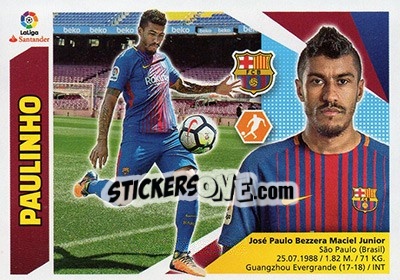 Sticker 35 Paulinho (FC Barcelona) - Liga Spagnola 2017-2018 n. 725 - Colecciones ESTE