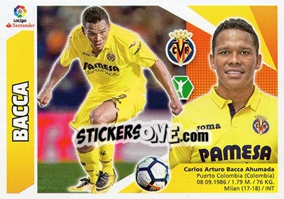 Sticker 41 Bacca (Villarreal CF) - Liga Spagnola 2017-2018 n. 731 - Colecciones ESTE