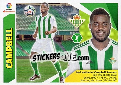 Sticker 55 Campbell (Real Betis) - Liga Spagnola 2017-2018 n. 745 - Colecciones ESTE