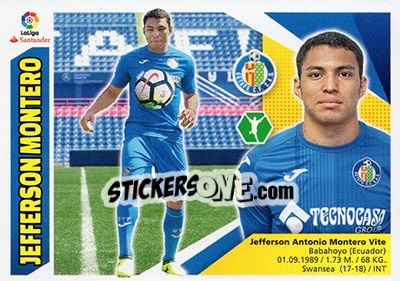 Sticker 59 Jefferson Montero (Getafe CF) - Liga Spagnola 2017-2018 - Colecciones ESTE