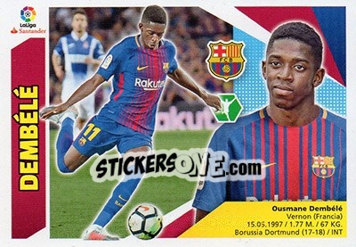 Sticker 60 Ousmane Dembélé (FC Barcelona) - Liga Spagnola 2017-2018 n. 750 - Colecciones ESTE