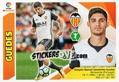 Sticker 63 Gonçalo Guedes (Valencia CF) - Liga Spagnola 2017-2018 - Colecciones ESTE