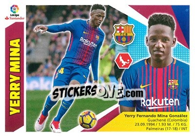 Sticker Yerry Mina - Liga Spagnola 2017-2018 n. T8 - Colecciones ESTE