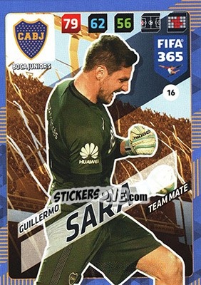 Sticker Guillermo Sara - FIFA 365: 2017-2018. Adrenalyn XL n. 16 - Panini
