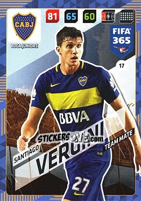 Sticker Santiago Vergini - FIFA 365: 2017-2018. Adrenalyn XL n. 17 - Panini