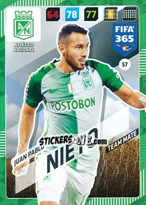 Figurina Juan Pablo Nieto - FIFA 365: 2017-2018. Adrenalyn XL - Panini