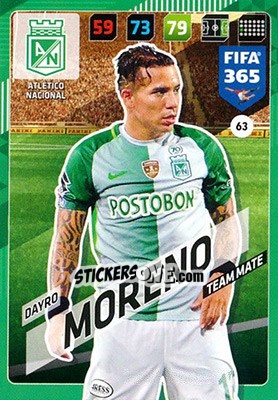 Sticker Dayro Moreno - FIFA 365: 2017-2018. Adrenalyn XL n. 63 - Panini