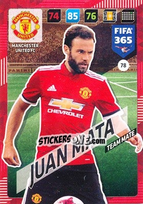 Sticker Juan Mata - FIFA 365: 2017-2018. Adrenalyn XL n. 78 - Panini